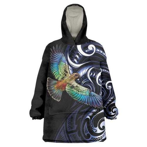 New Zealand Kea Bird Personalised Wearable Blanket Hoodie Maori Tribal Koru Art