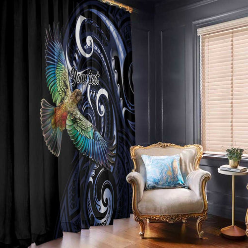 New Zealand Kea Bird Personalised Window Curtain Maori Tribal Koru Art