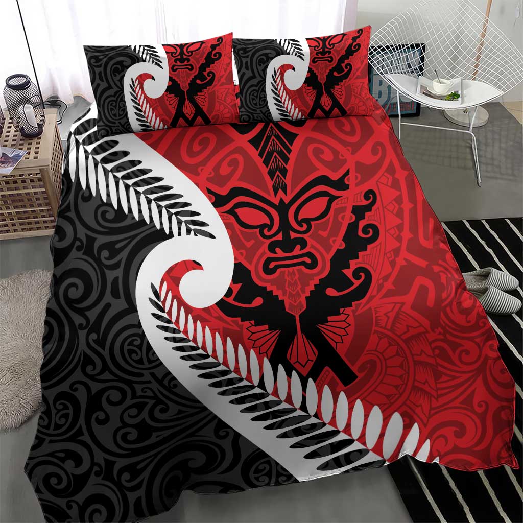 Silver Fern Koru Swirls with Maori Ta Moko Bedding Set