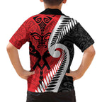Silver Fern Koru Swirls with Maori Ta Moko Family Matching Off The Shoulder Long Sleeve Dress and Hawaiian Shirt