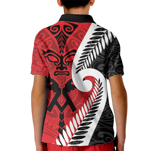 Silver Fern Koru Swirls with Maori Ta Moko Kid Polo Shirt