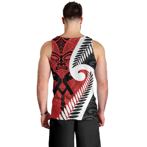 Silver Fern Koru Swirls with Maori Ta Moko Men Tank Top