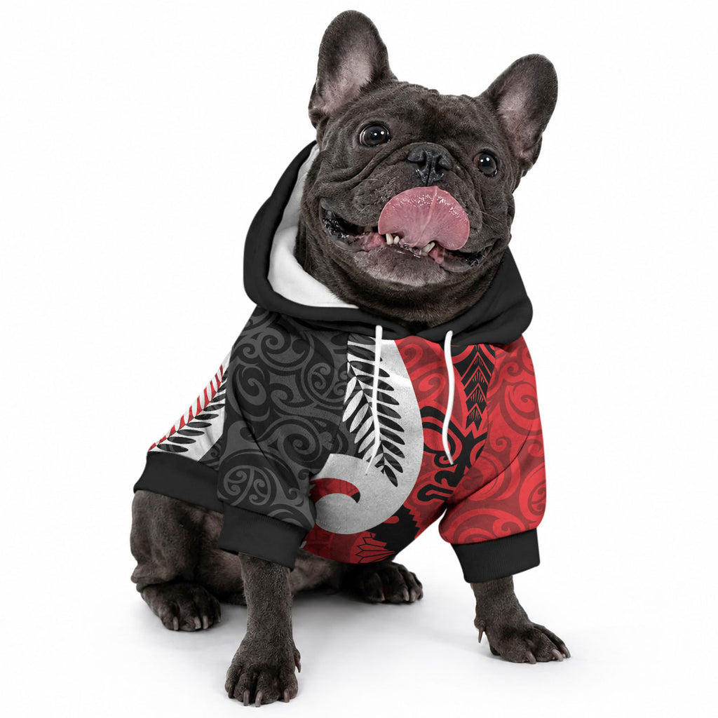 Silver Fern Koru Swirls with Maori Ta Moko Pet Hoodie