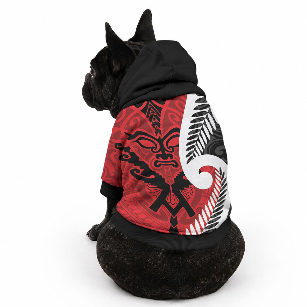 Silver Fern Koru Swirls with Maori Ta Moko Pet Hoodie