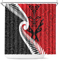 Silver Fern Koru Swirls with Maori Ta Moko Shower Curtain