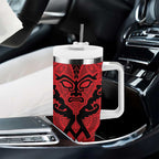 Silver Fern Koru Swirls with Maori Ta Moko Tumbler With Handle