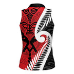 Silver Fern Koru Swirls with Maori Ta Moko Women Sleeveless Polo Shirt