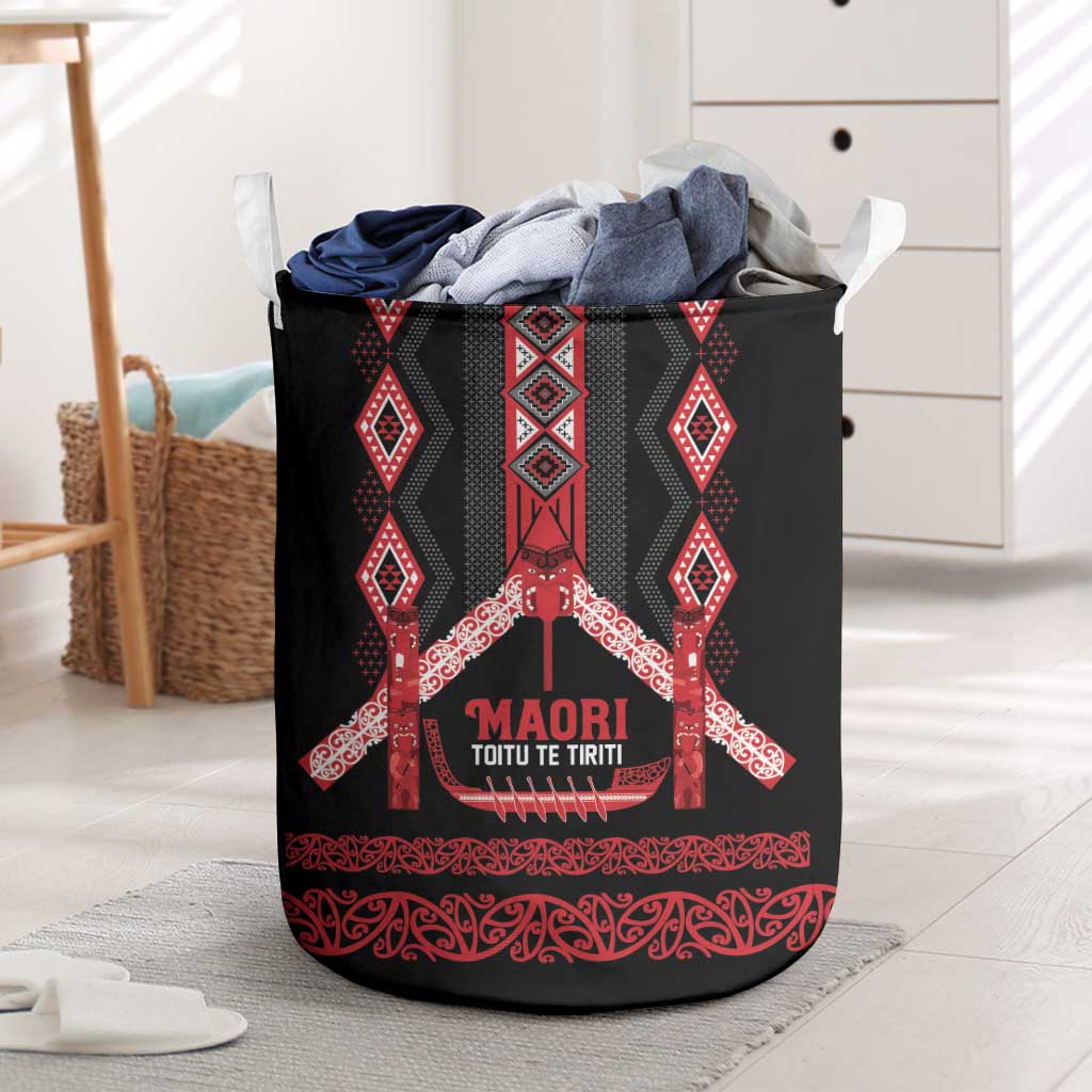 Toitu Te Tiriti Waitangi Laundry Basket Black Wharenui House - Aussie Hoodie