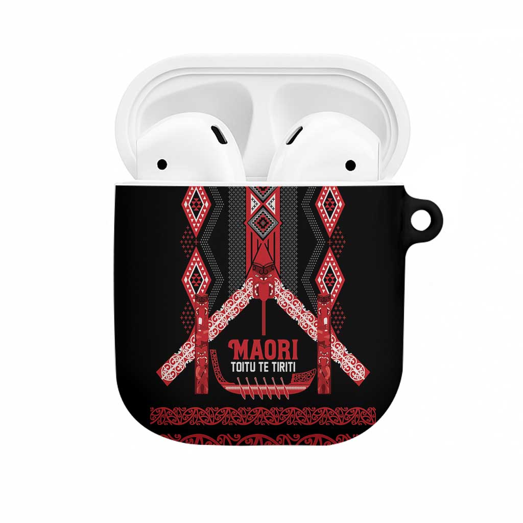 Toitu Te Tiriti Waitangi AirPods Case Black Wharenui House - Aussie Hoodie