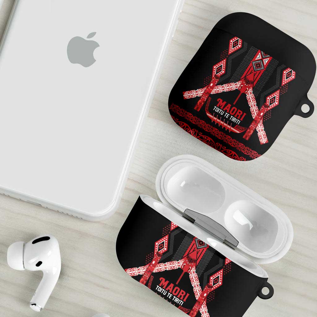 Toitu Te Tiriti Waitangi AirPods Case Black Wharenui House - Aussie Hoodie