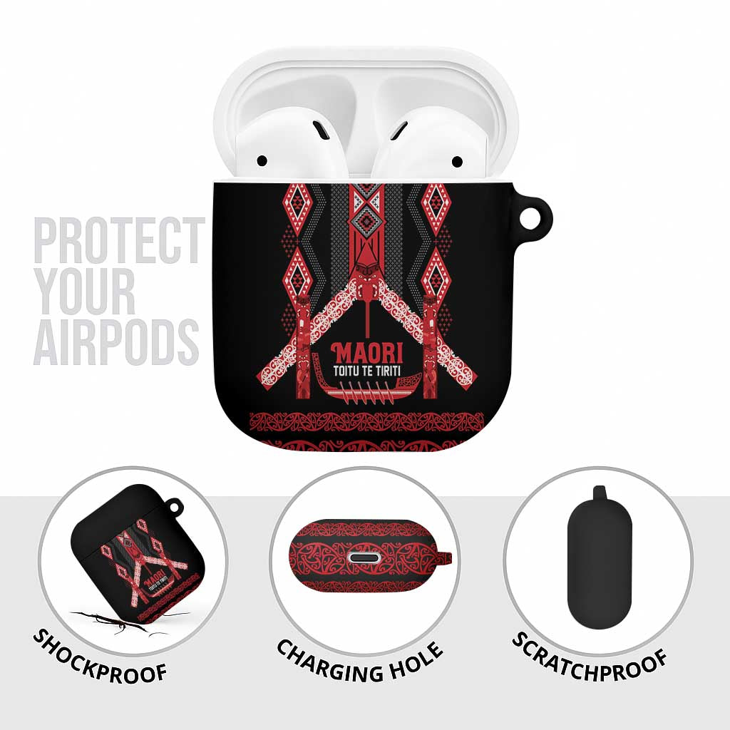 Toitu Te Tiriti Waitangi AirPods Case Black Wharenui House - Aussie Hoodie