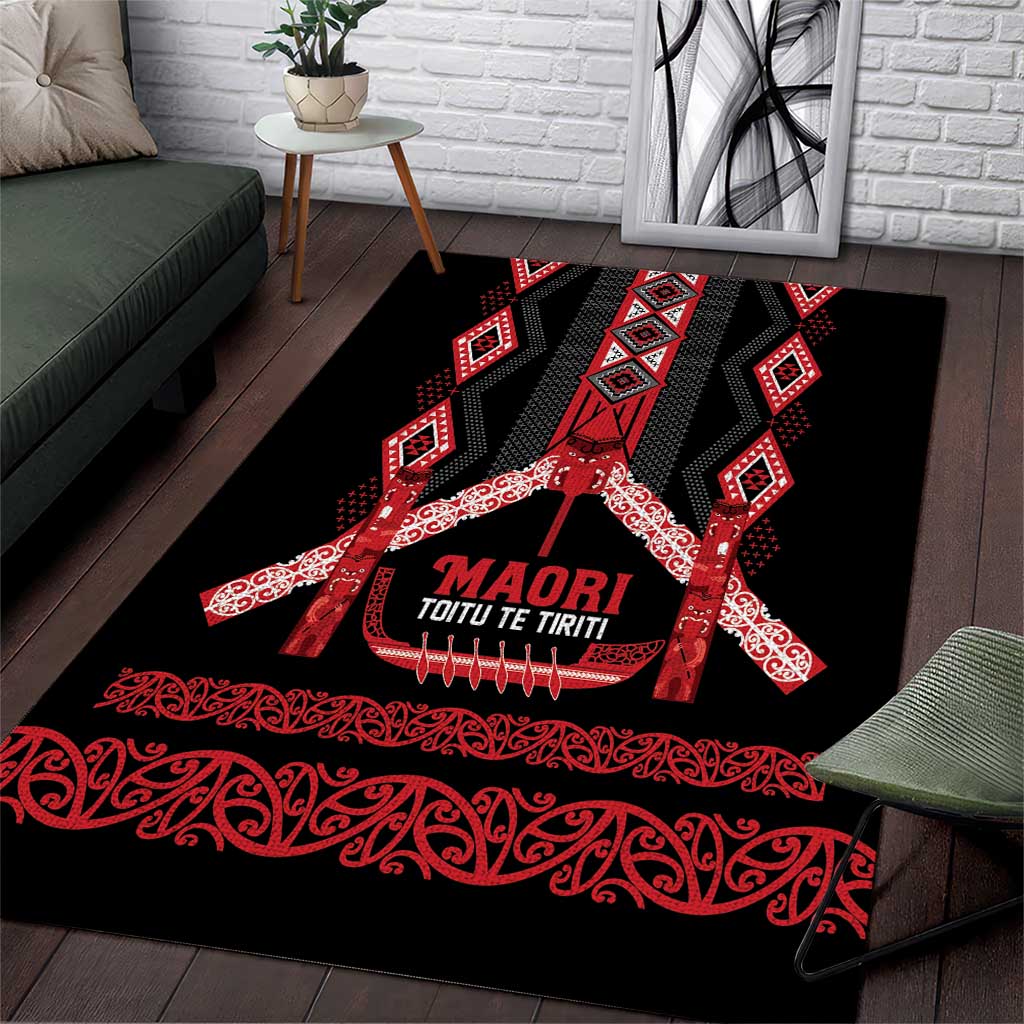 Toitu Te Tiriti Waitangi Area Rug Black Wharenui House - Aussie Hoodie