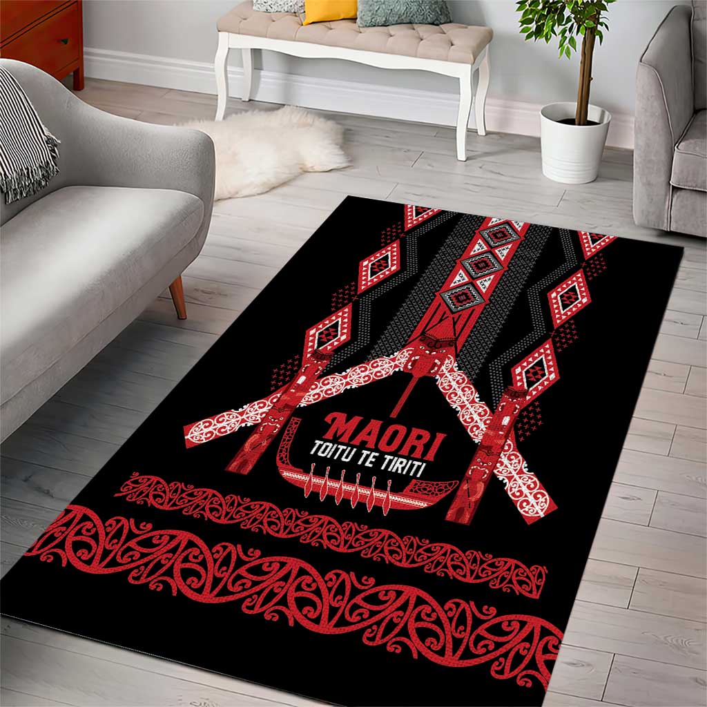 Toitu Te Tiriti Waitangi Area Rug Black Wharenui House - Aussie Hoodie
