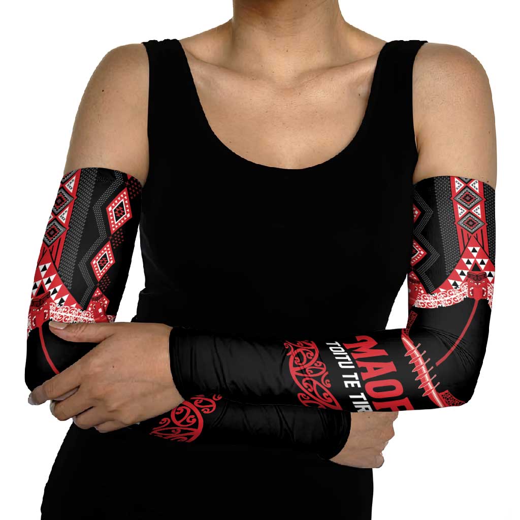 Toitu Te Tiriti Waitangi Arm Sleeves Black Wharenui House - Aussie Hoodie