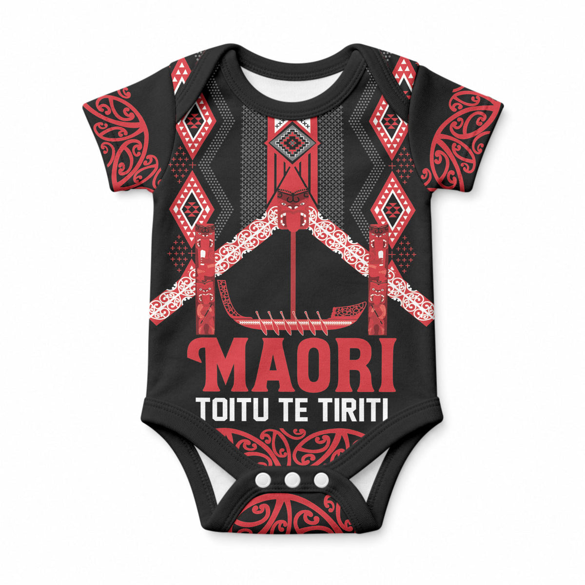 Toitu Te Tiriti Waitangi Baby Onesie Black Wharenui House