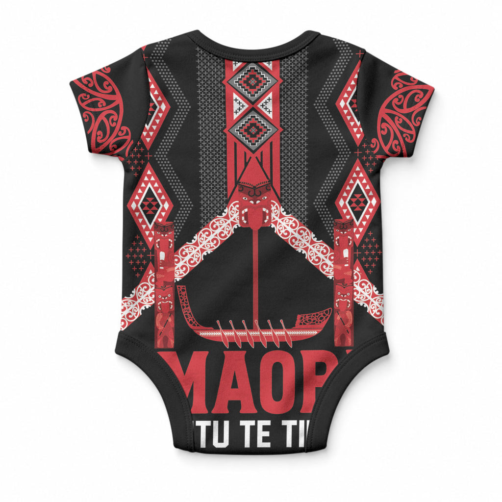 Toitu Te Tiriti Waitangi Baby Onesie Black Wharenui House