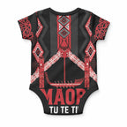 Toitu Te Tiriti Waitangi Baby Onesie Black Wharenui House