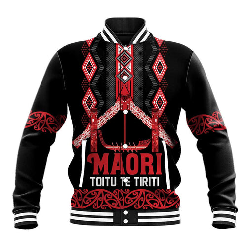 Toitu Te Tiriti Waitangi Baseball Jacket Black Wharenui House - Aussie Hoodie