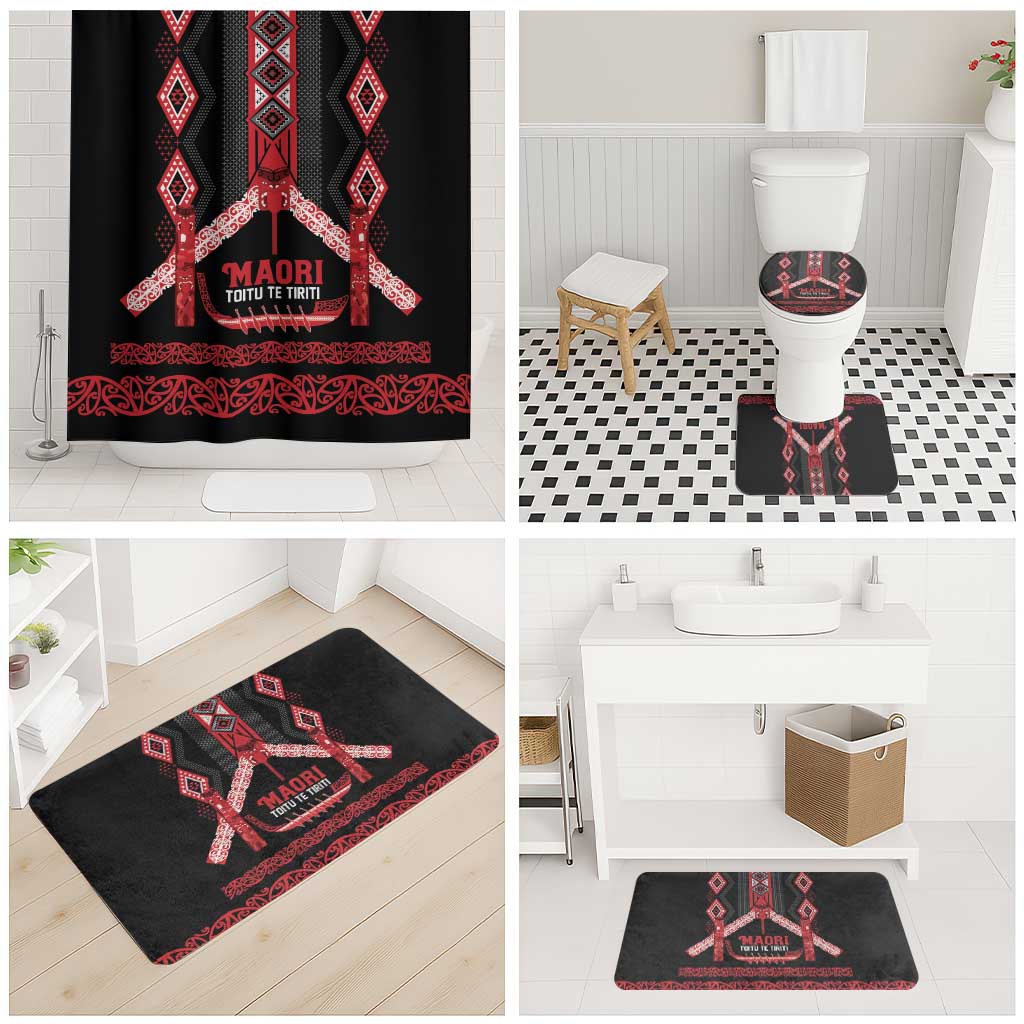 Toitu Te Tiriti Waitangi Bathroom Set Black Wharenui House - Aussie Hoodie