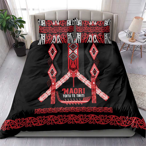 Toitu Te Tiriti Waitangi Bedding Set Black Wharenui House - Aussie Hoodie