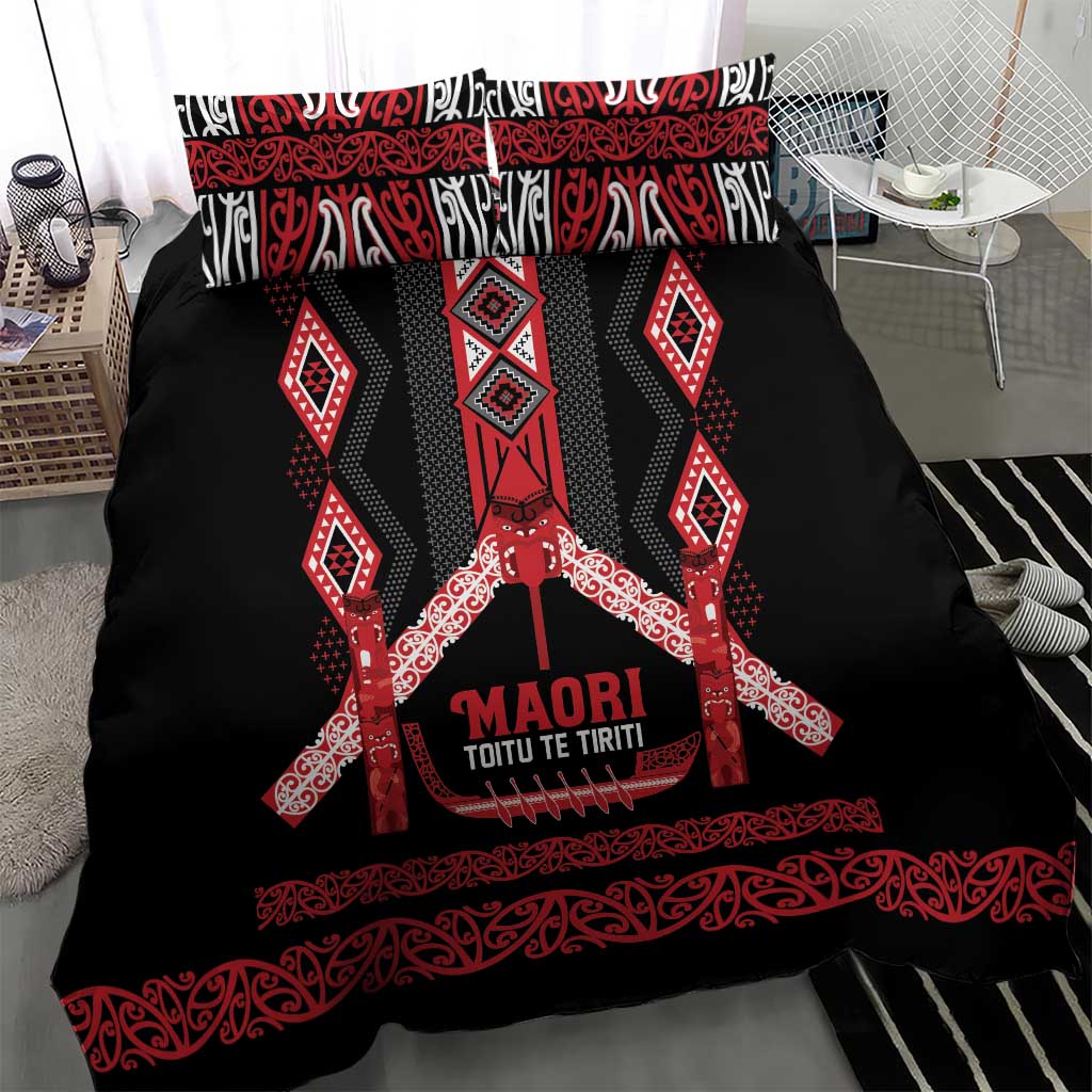 Toitu Te Tiriti Waitangi Bedding Set Black Wharenui House - Aussie Hoodie