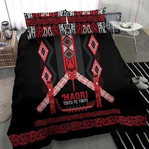 Toitu Te Tiriti Waitangi Bedding Set Black Wharenui House - Aussie Hoodie