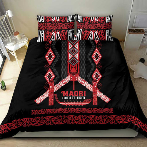 Toitu Te Tiriti Waitangi Bedding Set Black Wharenui House - Aussie Hoodie