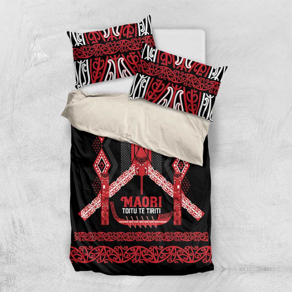 Toitu Te Tiriti Waitangi Bedding Set Black Wharenui House - Aussie Hoodie
