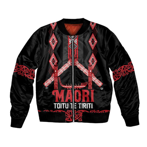 Toitu Te Tiriti Waitangi Bomber Jacket Black Wharenui House - Aussie Hoodie