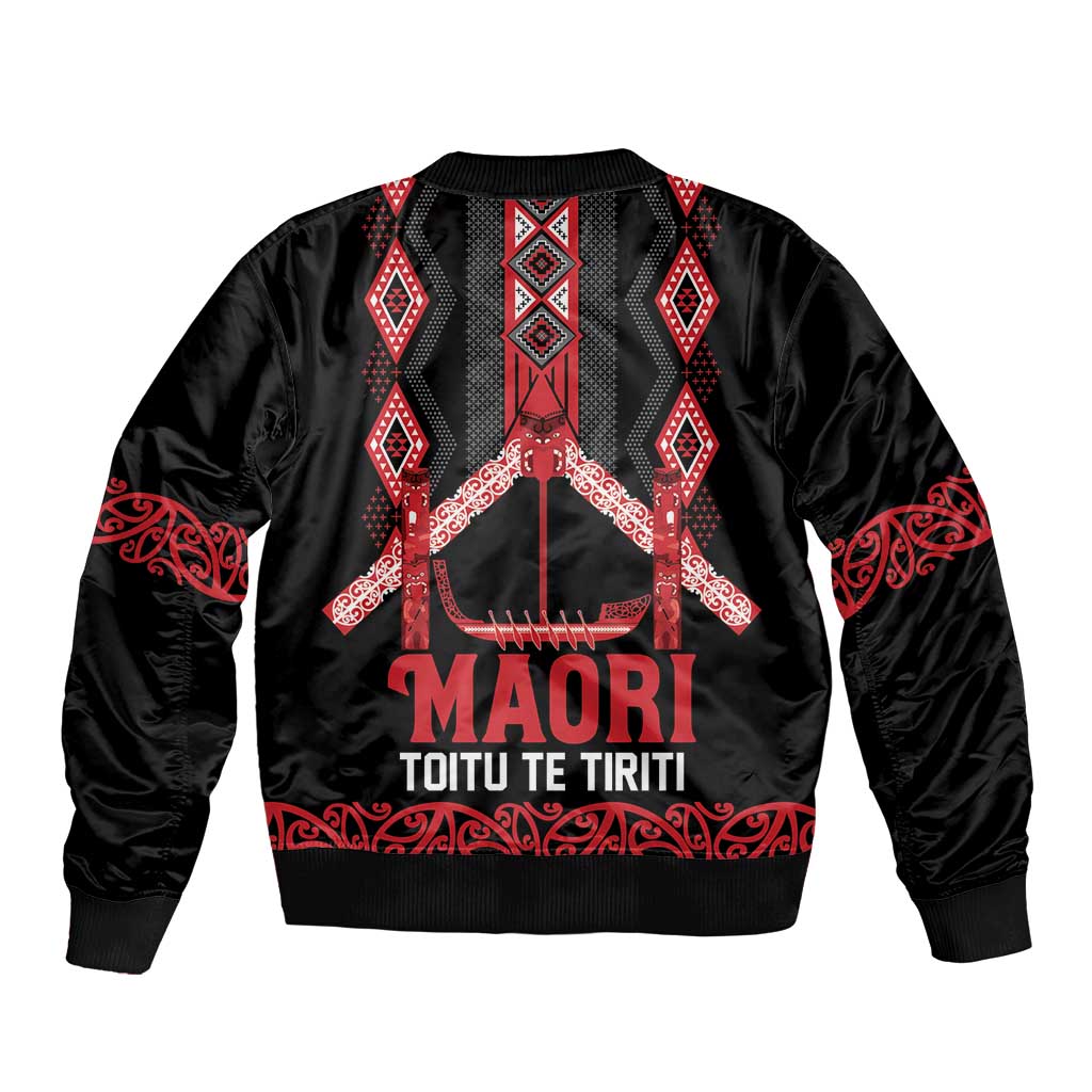 Toitu Te Tiriti Waitangi Bomber Jacket Black Wharenui House - Aussie Hoodie