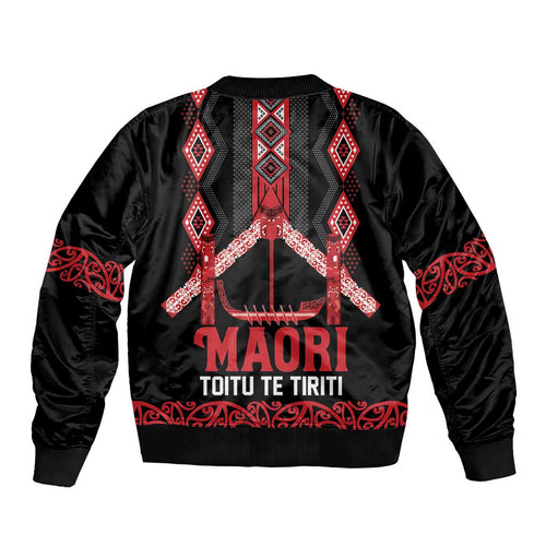 Toitu Te Tiriti Waitangi Bomber Jacket Black Wharenui House - Aussie Hoodie