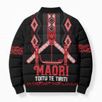 Toitu Te Tiriti Waitangi Bomber Puffer Jacket Black Wharenui House - Aussie Hoodie