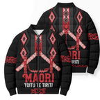 Toitu Te Tiriti Waitangi Bomber Puffer Jacket Black Wharenui House - Aussie Hoodie
