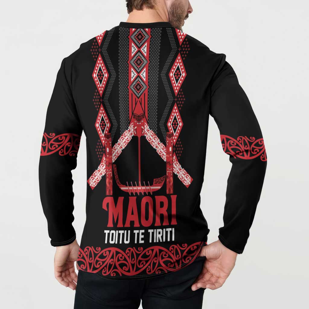 Toitu Te Tiriti Waitangi Button Sweatshirt Black Wharenui House - Aussie Hoodie