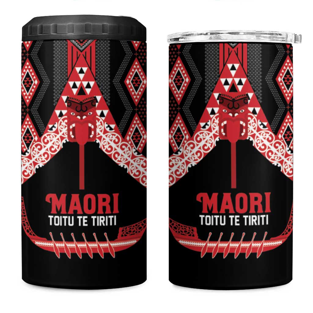 Toitu Te Tiriti Waitangi 4 in 1 Can Cooler Tumbler Black Wharenui House - Aussie Hoodie