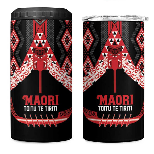 Toitu Te Tiriti Waitangi 4 in 1 Can Cooler Tumbler Black Wharenui House - Aussie Hoodie