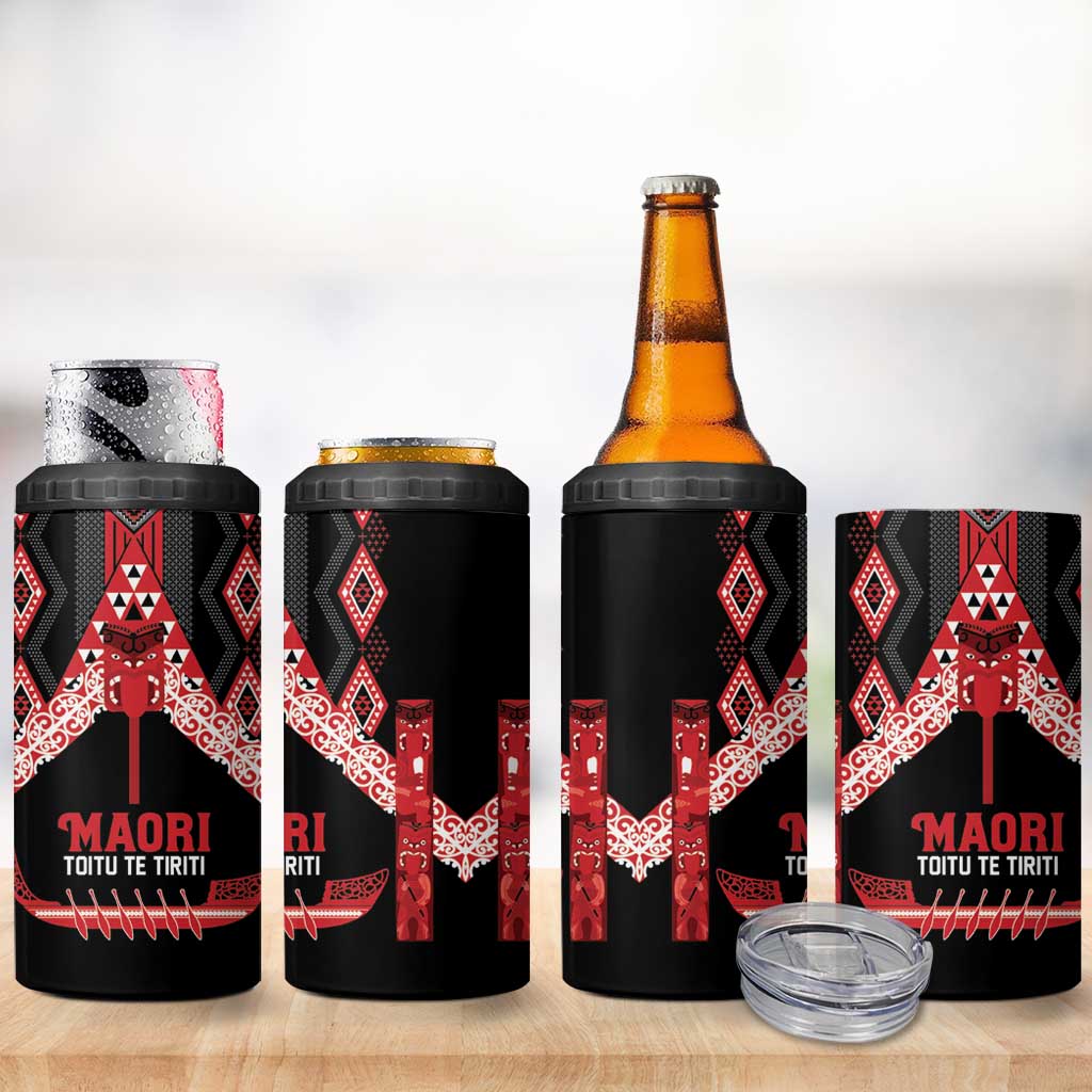 Toitu Te Tiriti Waitangi 4 in 1 Can Cooler Tumbler Black Wharenui House - Aussie Hoodie