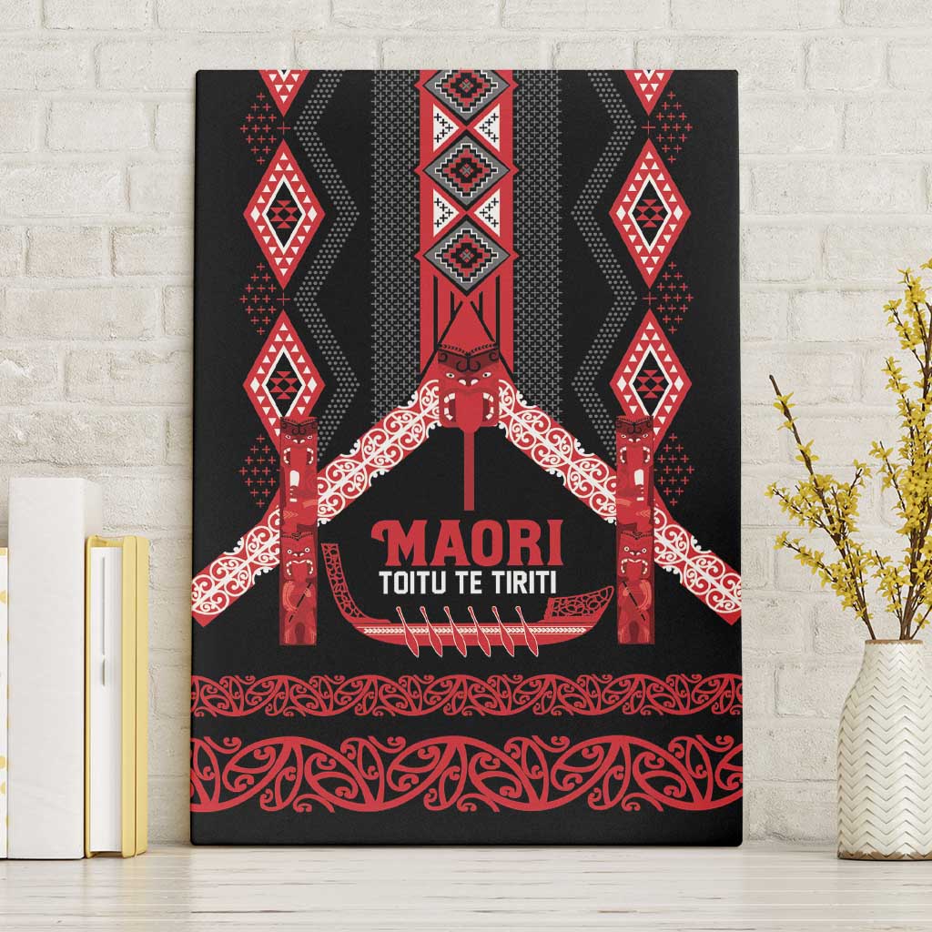 Toitu Te Tiriti Waitangi Canvas Wall Art Black Wharenui House - Aussie Hoodie