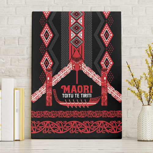 Toitu Te Tiriti Waitangi Canvas Wall Art Black Wharenui House - Aussie Hoodie