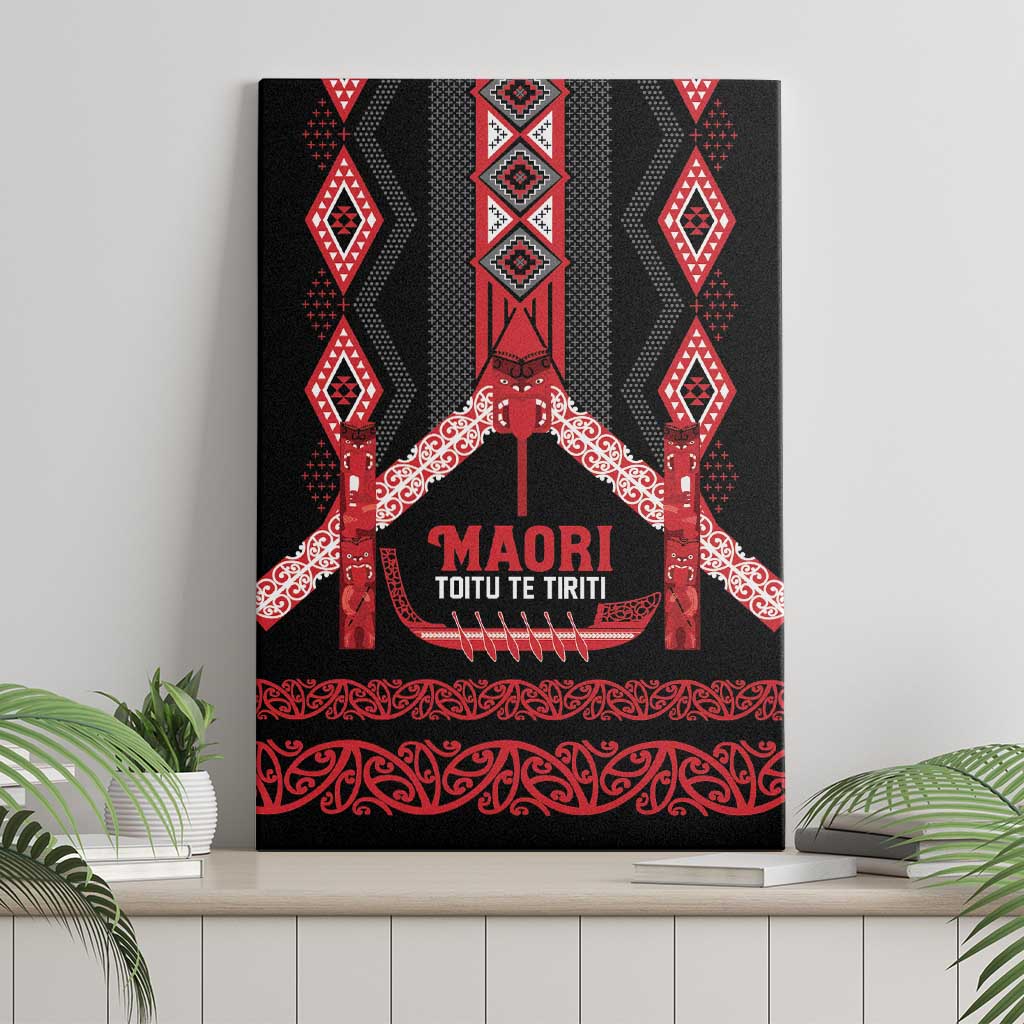 Toitu Te Tiriti Waitangi Canvas Wall Art Black Wharenui House - Aussie Hoodie