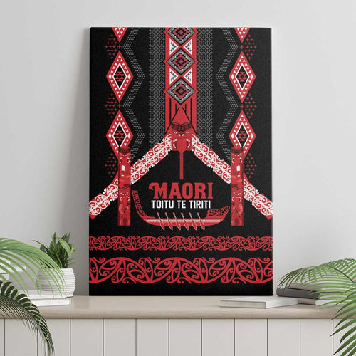 Toitu Te Tiriti Waitangi Canvas Wall Art Black Wharenui House - Aussie Hoodie