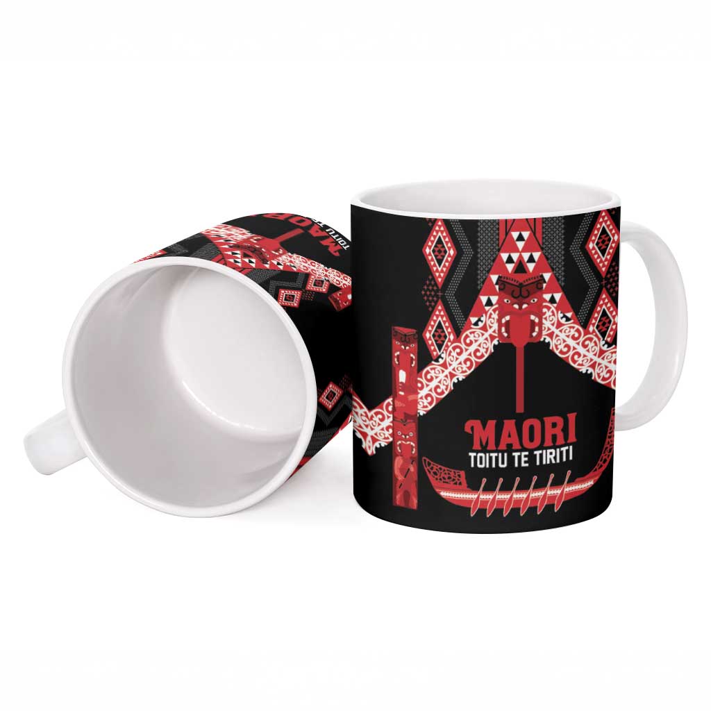 Toitu Te Tiriti Waitangi Ceramic Mug Black Wharenui House - Aussie Hoodie
