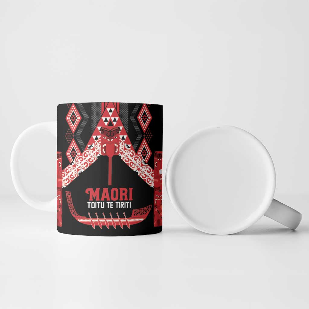 Toitu Te Tiriti Waitangi Ceramic Mug Black Wharenui House - Aussie Hoodie
