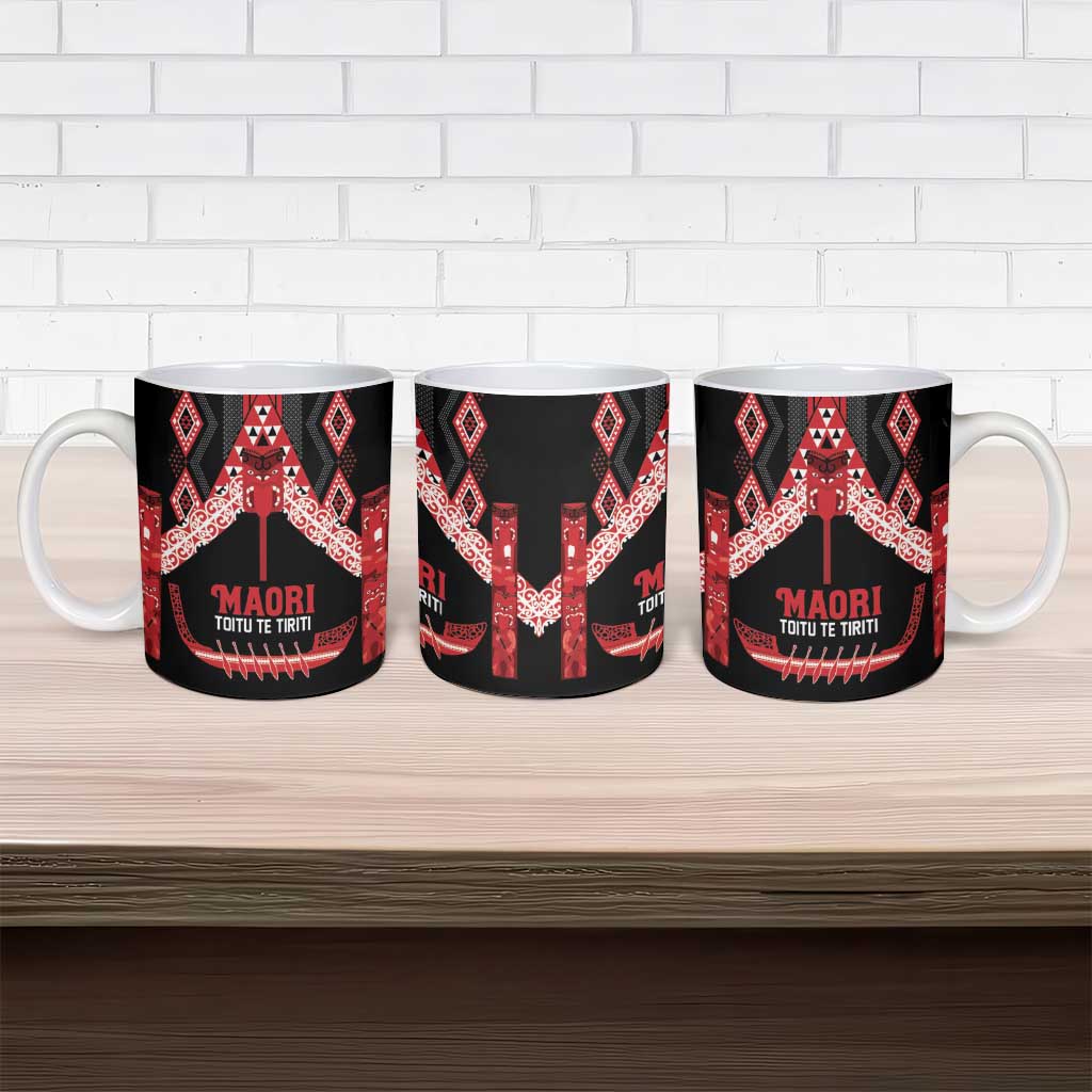 Toitu Te Tiriti Waitangi Ceramic Mug Black Wharenui House - Aussie Hoodie