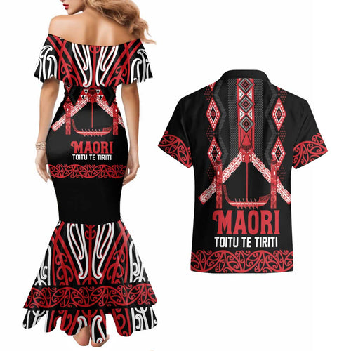Toitu Te Tiriti Waitangi Couples Matching Mermaid Dress and Hawaiian Shirt Black Wharenui House - Aussie Hoodie