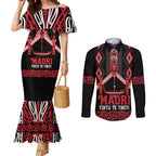 Toitu Te Tiriti Waitangi Couples Matching Mermaid Dress and Long Sleeve Button Shirt Black Wharenui House - Aussie Hoodie