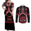 Toitu Te Tiriti Waitangi Couples Matching Off Shoulder Maxi Dress and Long Sleeve Button Shirt Black Wharenui House - Aussie Hoodie