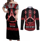 Toitu Te Tiriti Waitangi Couples Matching Off Shoulder Maxi Dress and Long Sleeve Button Shirt Black Wharenui House - Aussie Hoodie