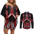 Toitu Te Tiriti Waitangi Couples Matching Off Shoulder Short Dress and Long Sleeve Button Shirt Black Wharenui House - Aussie Hoodie