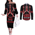 Toitu Te Tiriti Waitangi Couples Matching Off The Shoulder Long Sleeve Dress and Long Sleeve Button Shirt Black Wharenui House - Aussie Hoodie